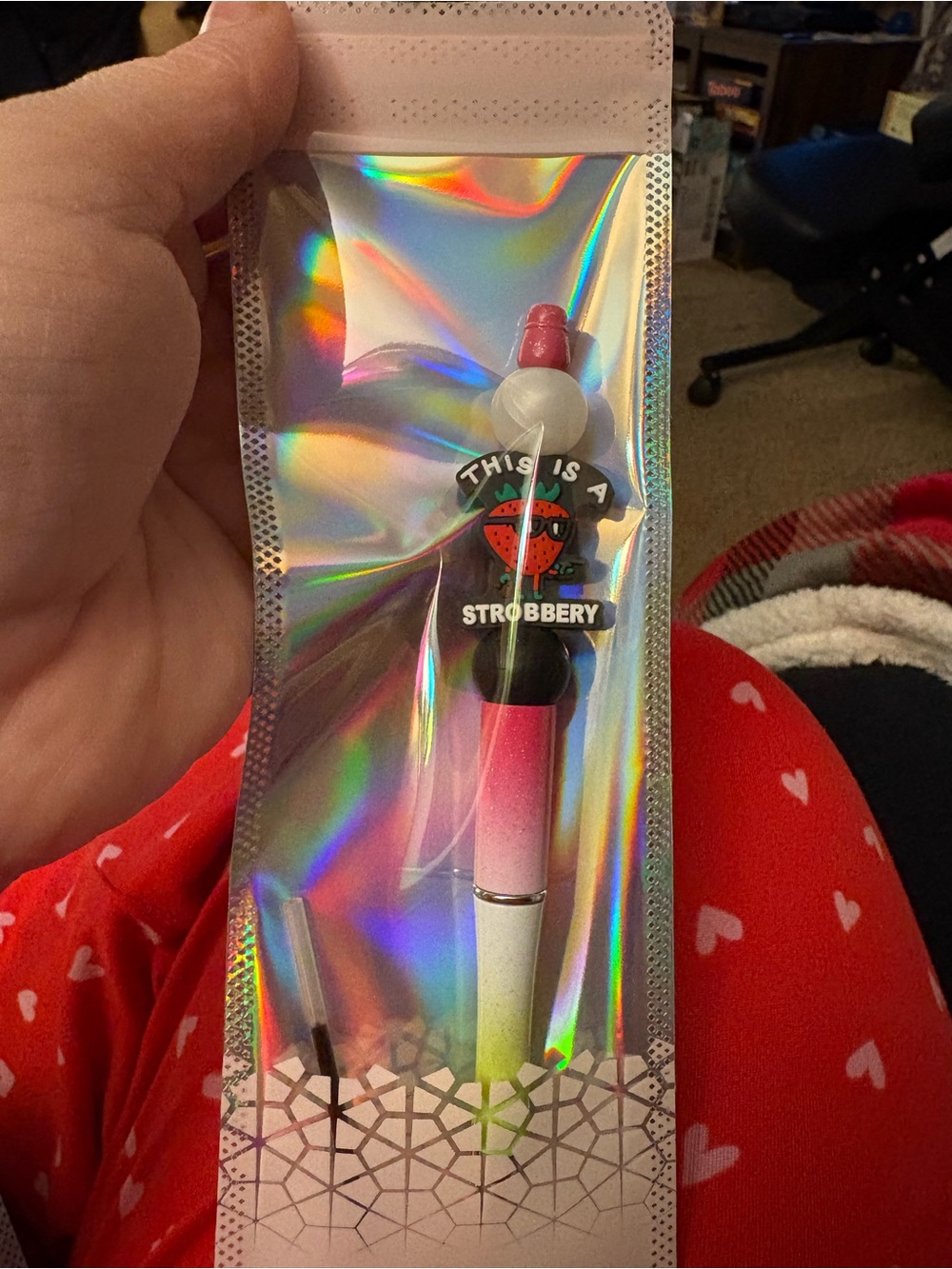 Pink Gradient Strawberry-Themed Stylus Pen with Decorative Top